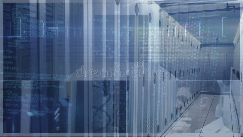 Animation of binary coding data processing over computer servers. global technology, connections and data processing concept digitally generated video. Binary coding data processing video