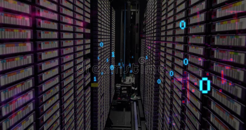 Animation of binary coding data processing over computer servers. Global connections, computing and data processing concept digitally generated video. Binary coding data processing video