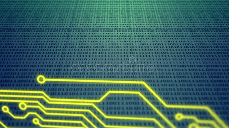Animation of binary coding, data processing over processor circuit board. global data processing and digital interface concept digitally generated video. Binary coding data processing video