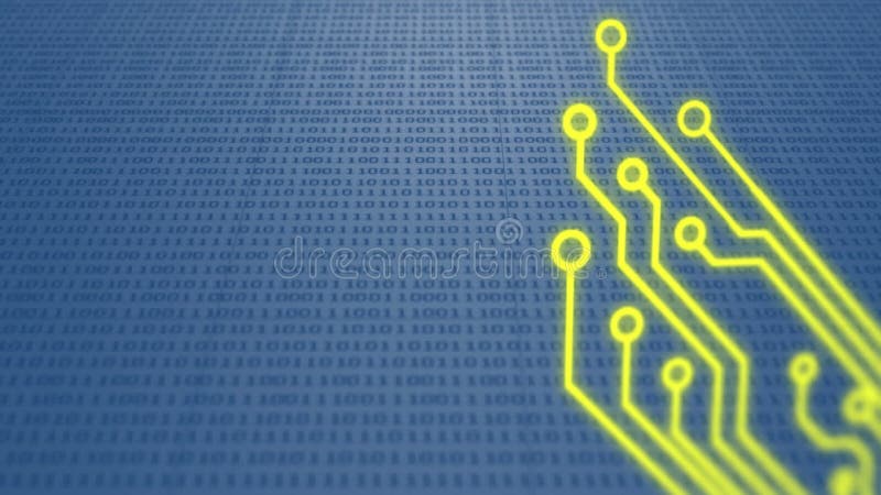 Animation of binary coding, data processing over processor circuit board. global data processing and digital interface concept digitally generated video. Binary coding data processing video