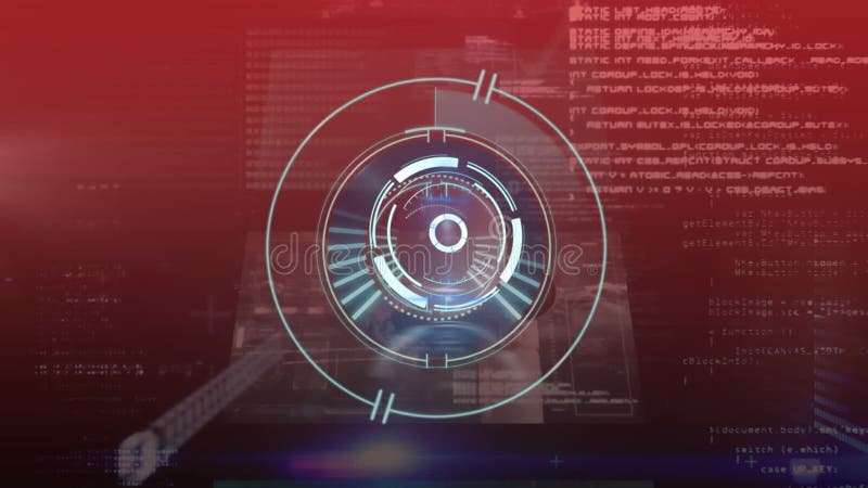 Animation of binary coding and data processing over scope. Global computing and data processing concept digitally generated video. Binary coding data processing video