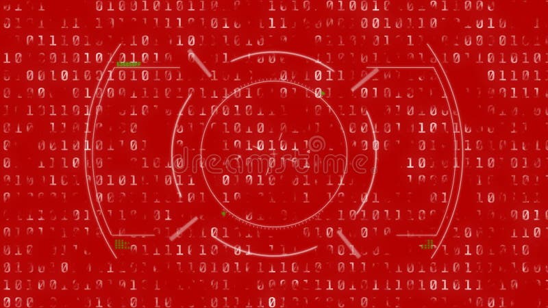 Animation of binary coding and data processing over scope scanning. Global connections, computing and data processing concept digitally generated video. Binary coding data processing video