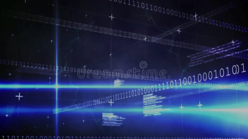 Animation of binary coding and digital data processing on black background. Global connections, computing and data processing concept digitally generated video. Binary coding data processing video