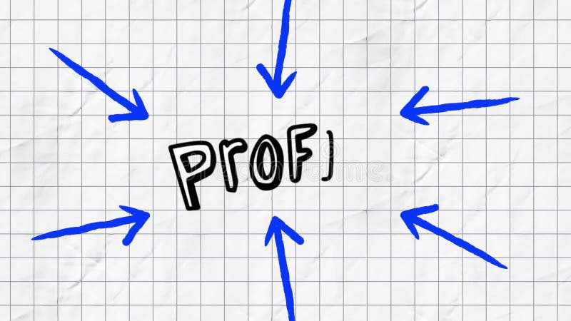 Animation of blue arrows pointing to profit text on squared paper