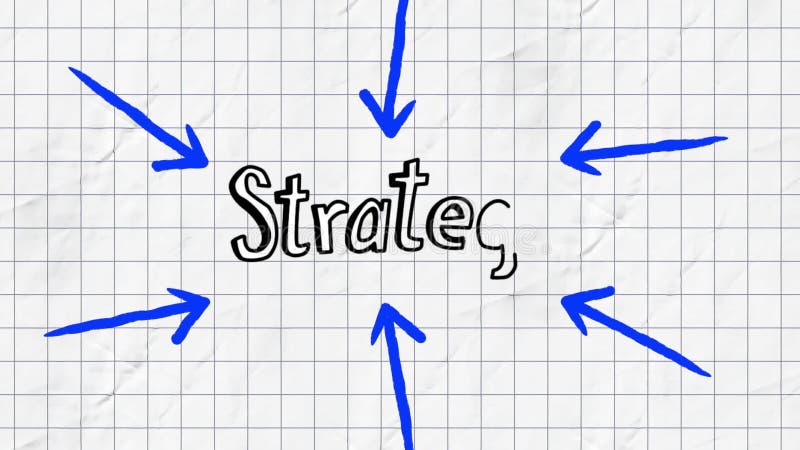 Animation of blue arrows pointing to strategy text on squared paper