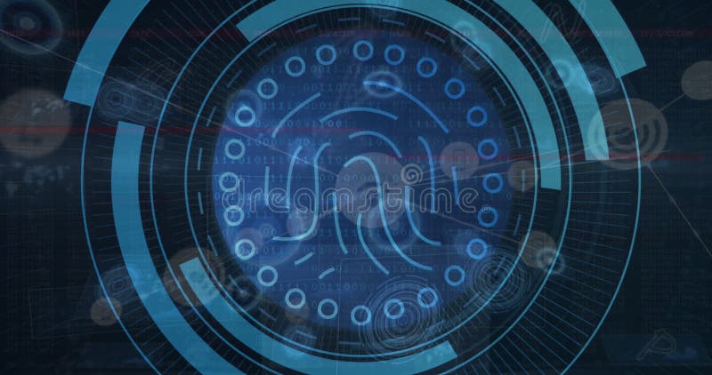 Animation of blue lights rotating safe lock with data processing on black background stock video