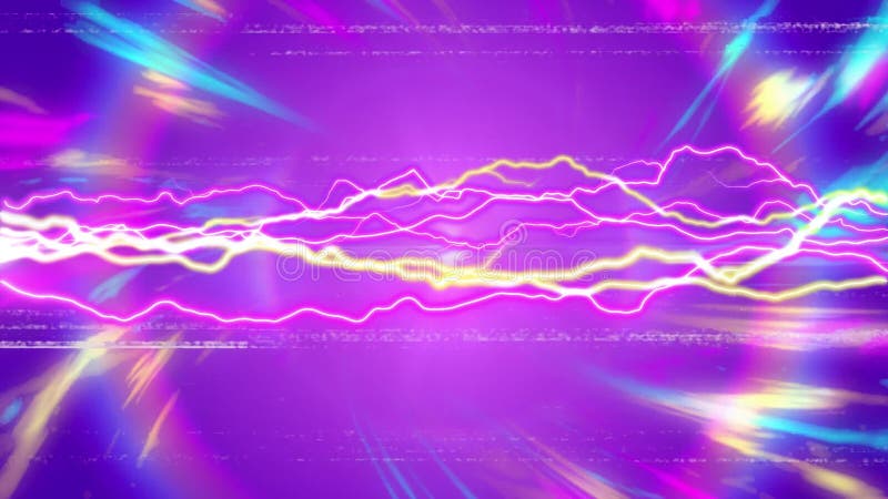 Animation blue, pink and yellow glowing pulsating rays moving stock illustration