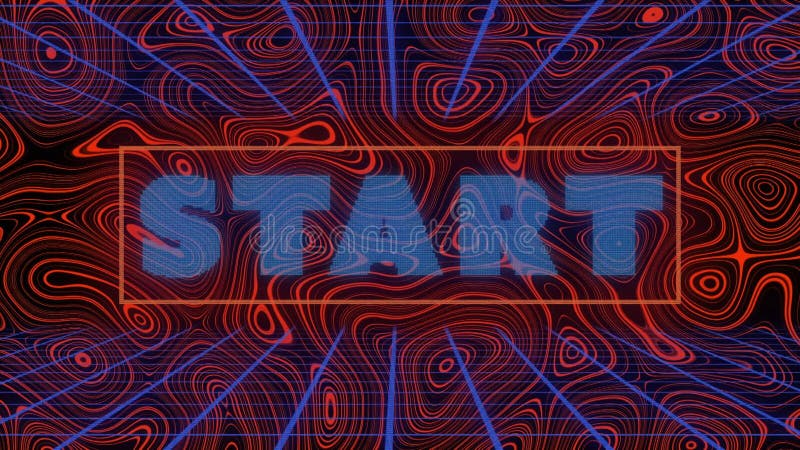 Animation of blue word start in a red frame over red, lava background vector illustration