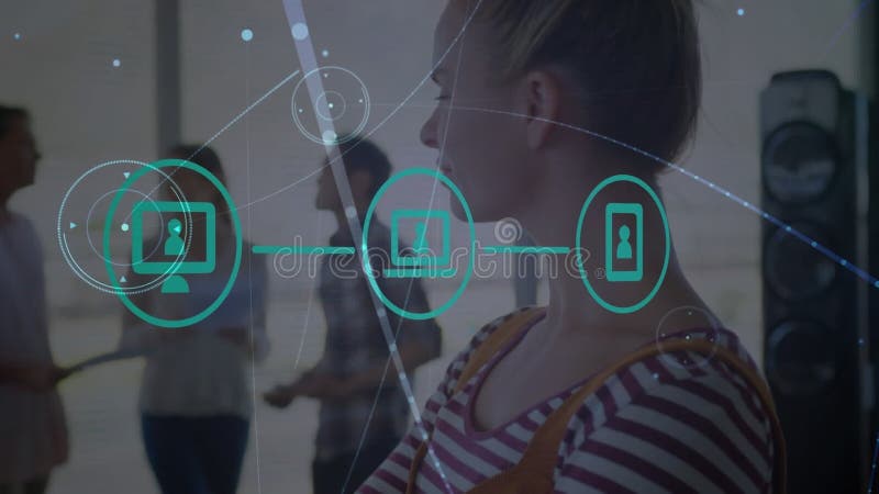 Animation of business people, icons and network of connections stock footage