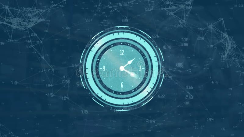 Animation of clock moving fast over network of connections stock video