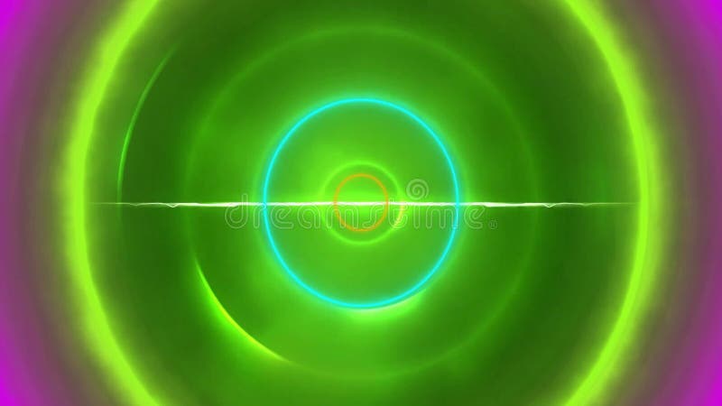 Animation of colourful circles over green neon circles stock illustration