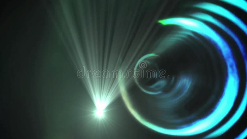 Animation of colourful light trails and circles moving on black background stock illustration
