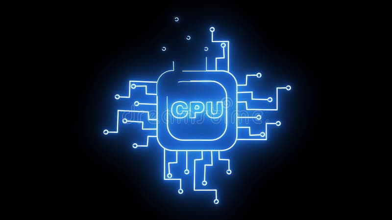 Animation of a Computer Component CPU Icon with a Glowing Neon Effect ...