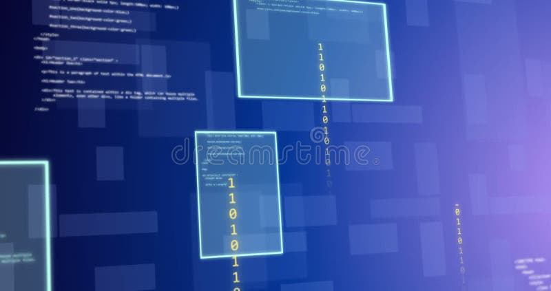 Animation of computer data processing and binary coding. Global cloud computing and data processing concept digitally generated video. Binary coding data processing video
