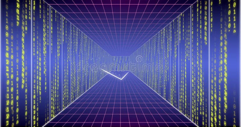 Animation of computer data processing and binary coding. Global cloud computing and data processing concept digitally generated video. Binary coding data processing video