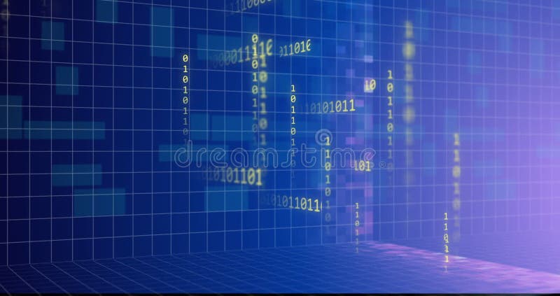 Animation of computer data processing and binary coding. Global computing and data processing concept digitally generated video. Binary coding data processing video