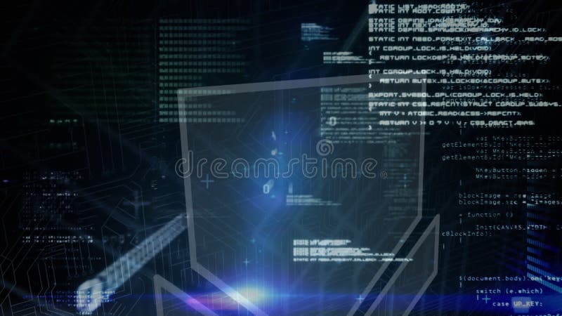 Animation of computer data processing over binary coding. Global computing, digital interface and data processing concept digitally generated video. Binary coding data processing video