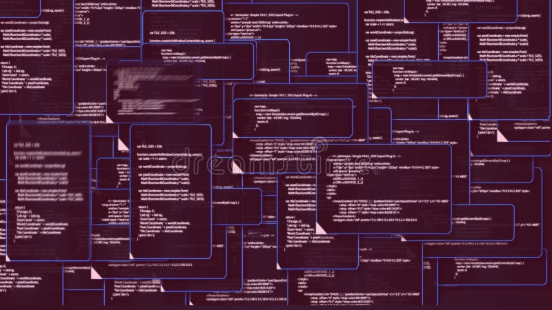 Animation of computer monitor screen showing windows folder source code and text alert sign warning and blinking that the system h stock illustration