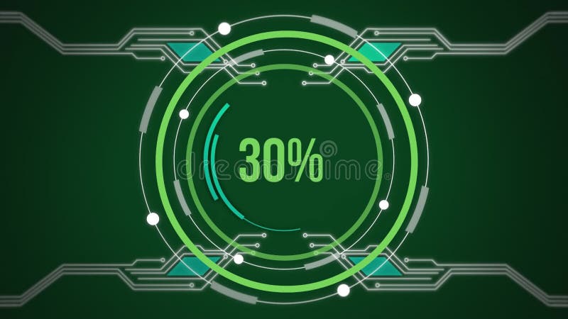 Rotating circles and increasing percentage on a green circuit board