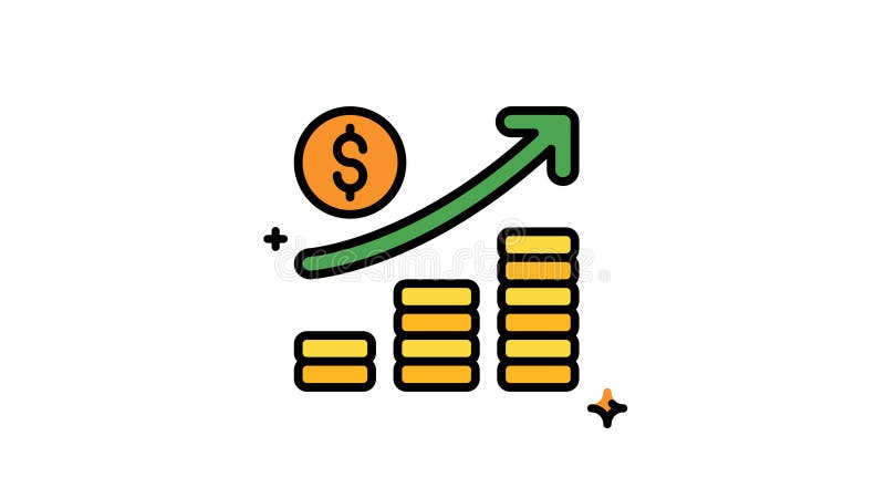 Animation concept de croissance financière avec dollar flèche verte pièce et pile de pièces illustration de vecteur