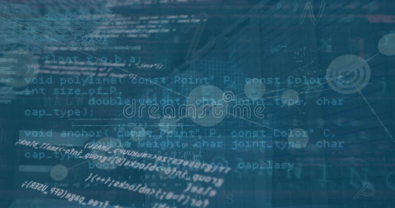 Animation of cyberattack warning with data processing and network of connections over server room vector illustration