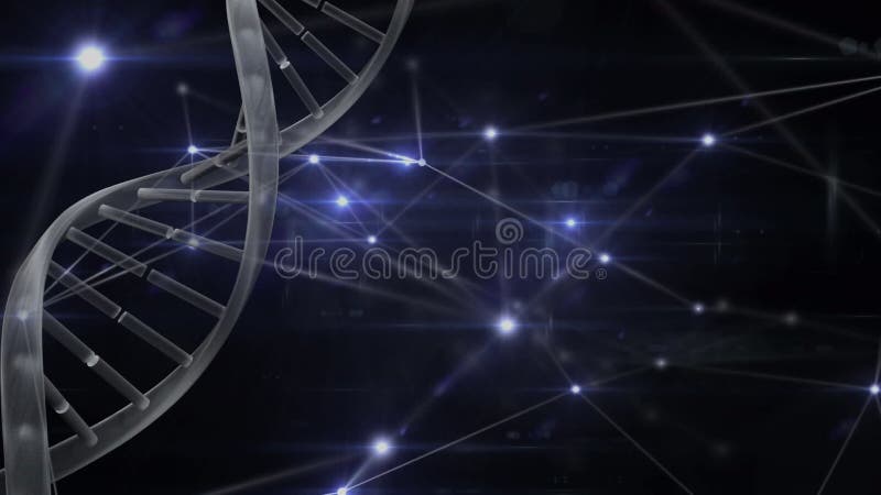 Animation d'ADN sur un fond foncé avec les connexions légères illustration de vecteur