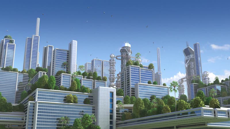 Animation 3D d'une ville futuriste de ` de vert de ` illustration libre de droits