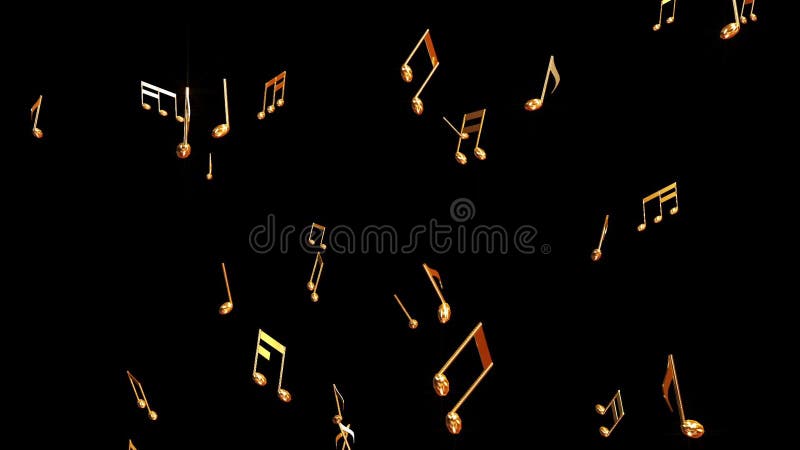 Animation 3d de notes dorées sur fond noir. illustration stock
