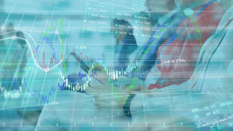 Animation d'hommes d'affaires utilisant des smartphones avec traitement de données financières illustration de vecteur