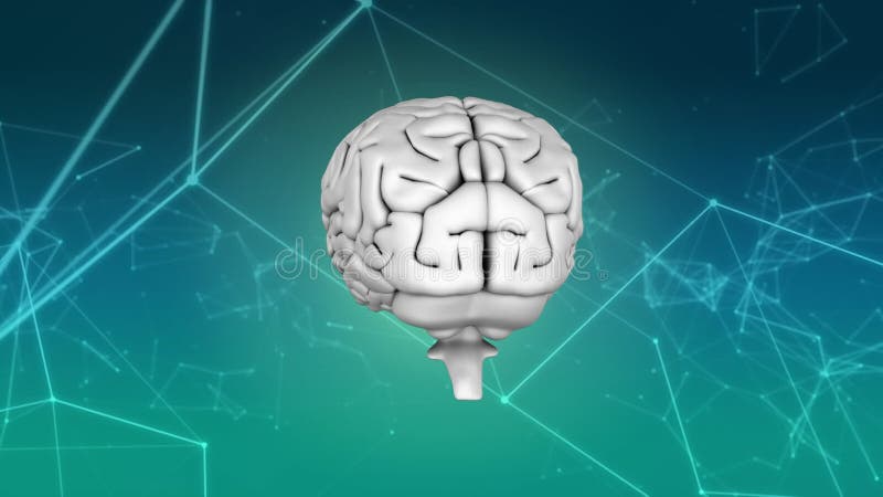 Animation of 3d human brain spinning over network of connections on blue background vector illustration