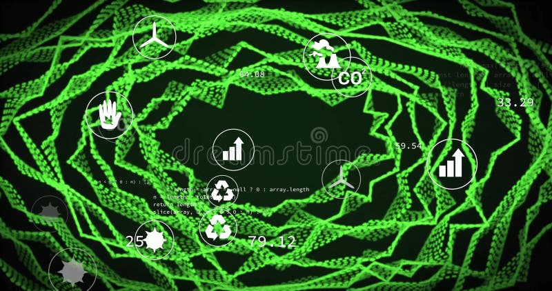 Animation d'icônes écologiques et réseau de connexions illustration stock