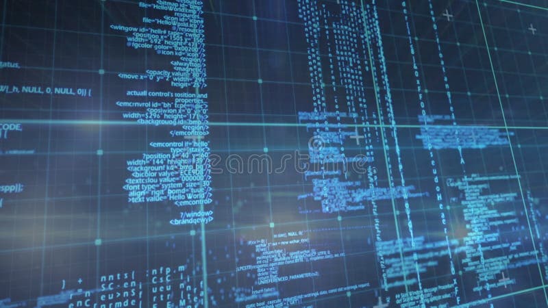 Animation of data processing and binary coding on blue background. global data processing and digital interface concept digitally generated video. Binary coding data processing video