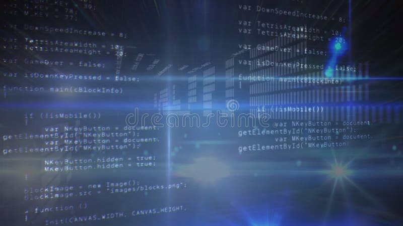 Animation of data processing and binary coding on blue background. global data processing and digital interface concept digitally generated video. Binary coding data processing video