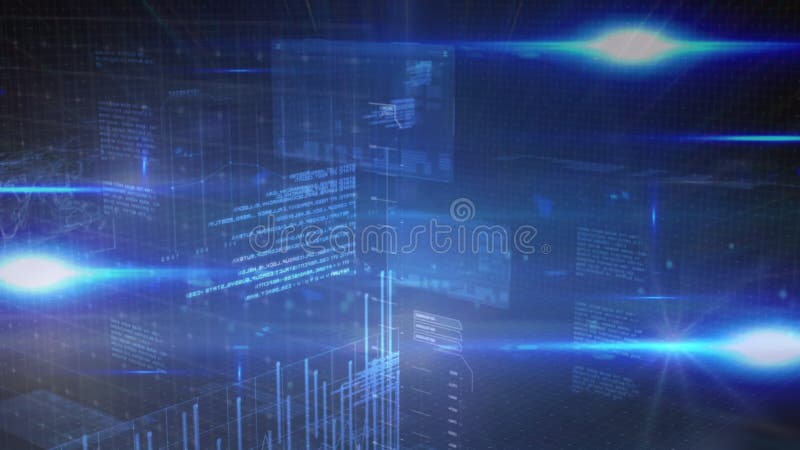 Animation of data processing and binary coding on blue background. global data processing and digital interface concept digitally generated video. Binary coding data processing video