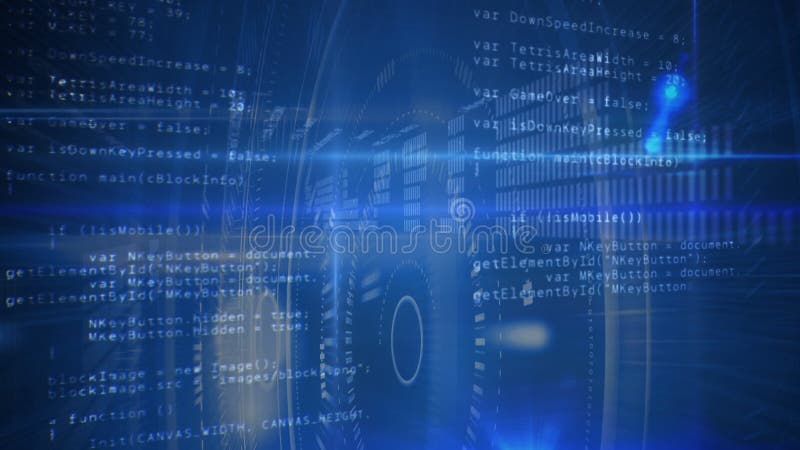 Animation of data processing and binary coding on blue background. global data processing and digital interface concept digitally generated video. Binary coding data processing video