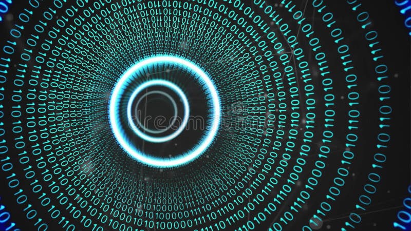 Animation of data processing and binary coding on dark background. Global science, business, connections, computing and data processing concept digitally generated video. Binary coding data processing video