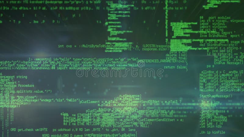 Animation of data processing and binary coding on green background. global data processing and digital interface concept digitally generated video. Binary coding data processing video