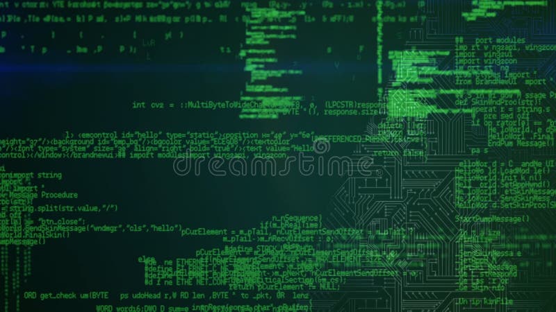 Animation of data processing and binary coding on green background. global data processing and digital interface concept digitally generated video. Binary coding data processing video