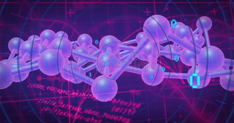 Animation of data processing and binary coding over connections vector illustration