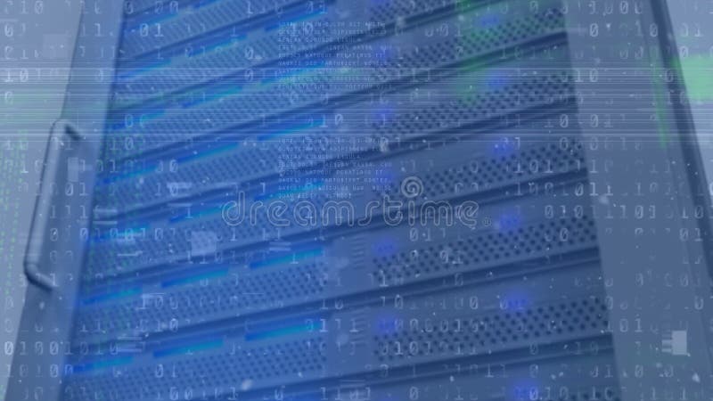 Animation of data processing and binary coding over server. global connections, technology, data processing and digital interface concept digitally generated video. Binary coding data processing video