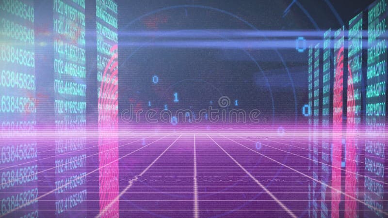 Animation of data processing over binary coding. Global data processing and digital interface concept digitally generated video. Binary coding data processing video