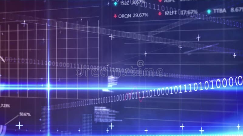 Animation of data processing over binary coding computing. Global business finances and data processing concept digitally generated video. Binary coding data processing video