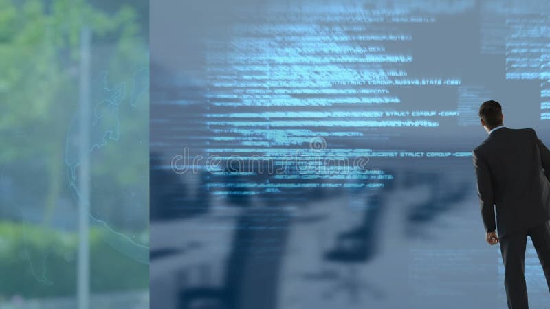 Animation of data processing over caucasian businessman and office stock illustration