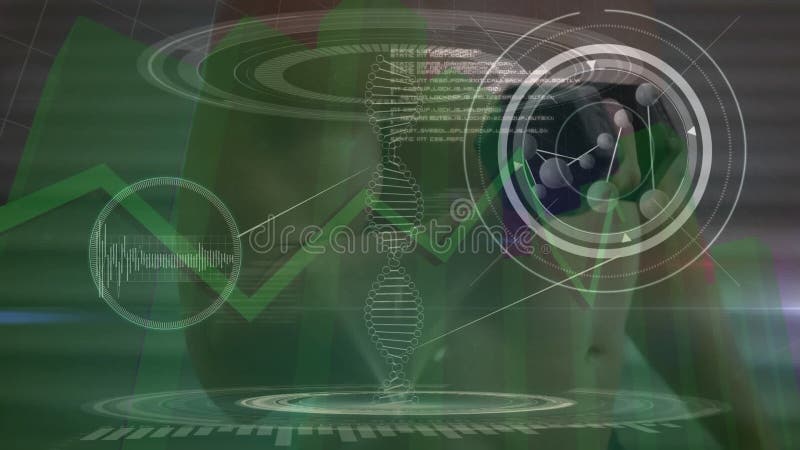 Animation of data processing over caucasian sportsman lifting weights stock illustration