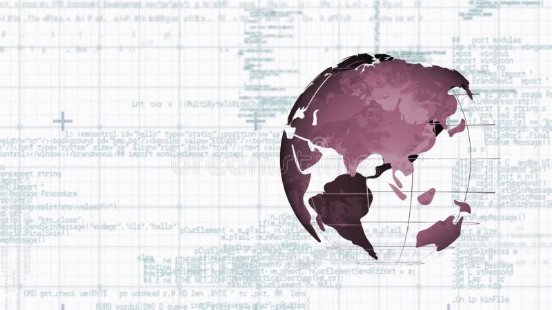 Animation data processing over globe and grid stock illustration