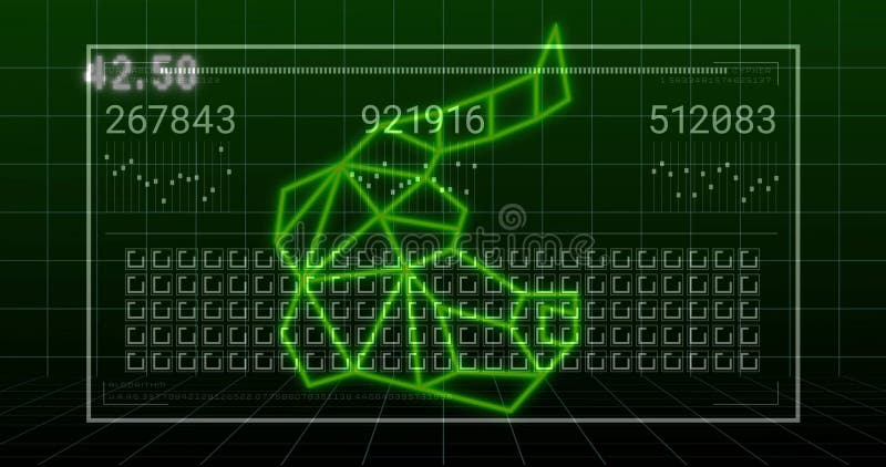 Animation of data processing over green shapes stock footage