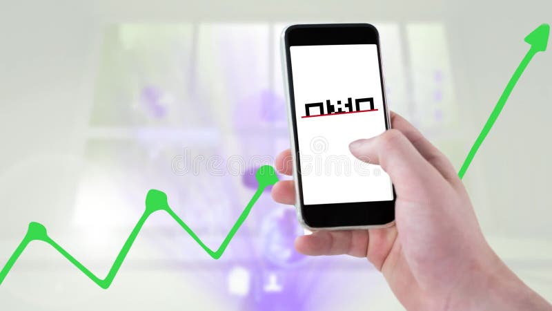 Animation of data processing over hand with smartphone and qr code stock video