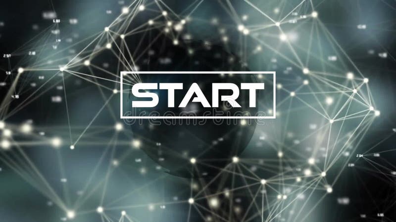 Animation of data processing over network of connections and start text stock video footage