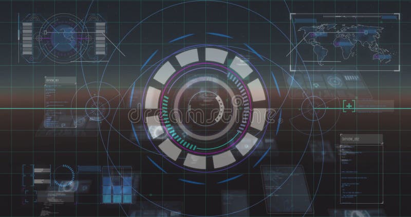 Animation of data processing over scope scanning stock illustration