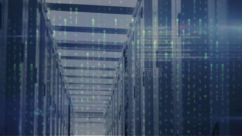 Animation of data processing over server room vector illustration